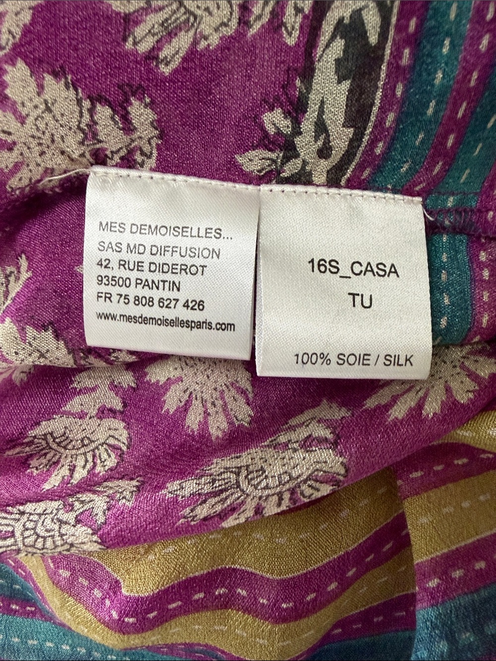 Mes Demoiselles Purple Teal Gold Striped Floral Scarf - Picture 4 of 9